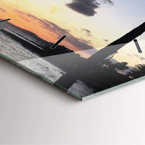 Szögletes fali üvegóra Pálmafa és napkelte