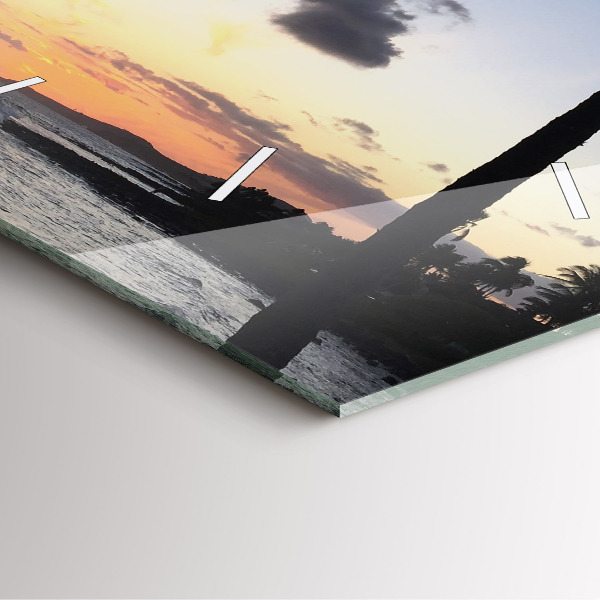 Szögletes fali üvegóra Pálmafa és napkelte