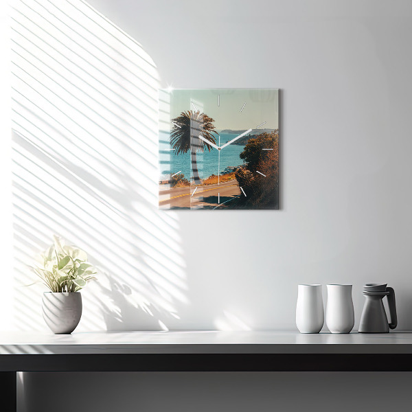 Szögletes fali üvegóra Pálmafák Malibuban