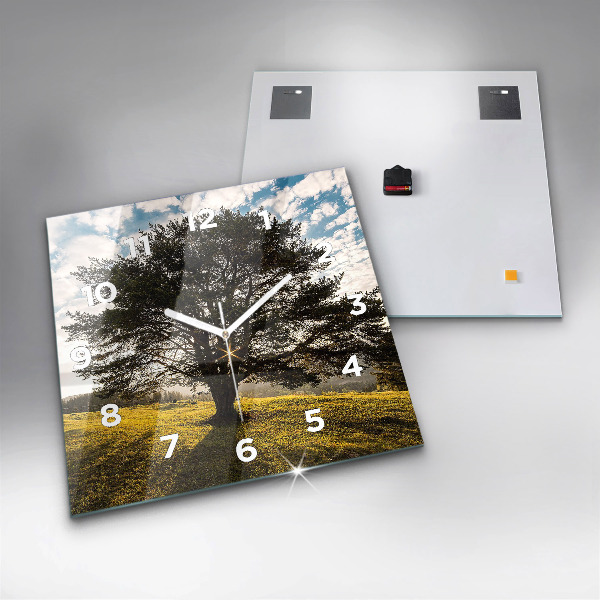 Szögletes fali üvegóra Egy fa a dombon