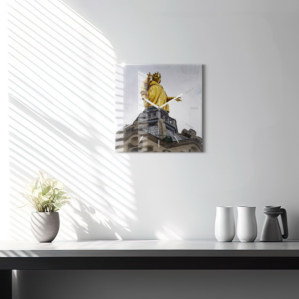 Szögletes fali üvegóra Szűz Mária szobra Lyonban