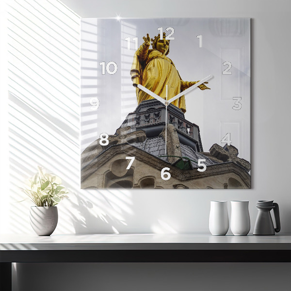 Szögletes fali üvegóra Szűz Mária szobra Lyonban