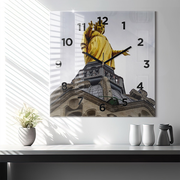 Szögletes fali üvegóra Szűz Mária szobra Lyonban