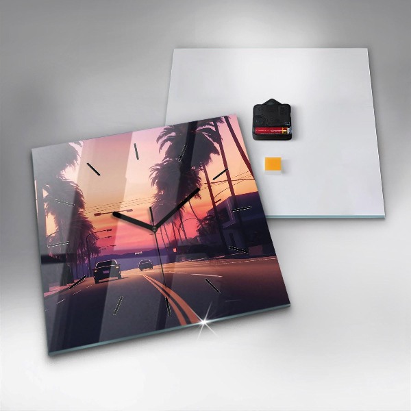 Szögletes fali üvegóra Naplemente LA-ban