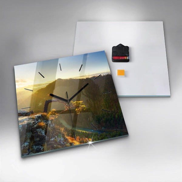Szögletes fali üvegóra Naplemente a hegyek felett
