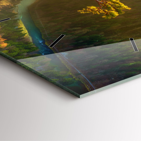 Szögletes fali üvegóra Naplemente a hegyek felett