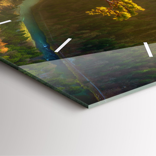 Szögletes fali üvegóra Naplemente a hegyek felett