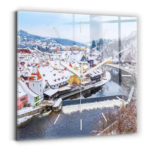 Szögletes fali üvegóra Panoráma a városra télen