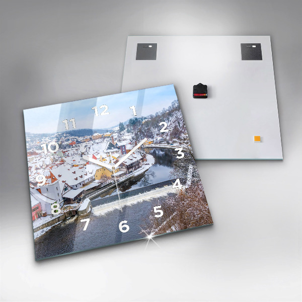 Szögletes fali üvegóra Panoráma a városra télen