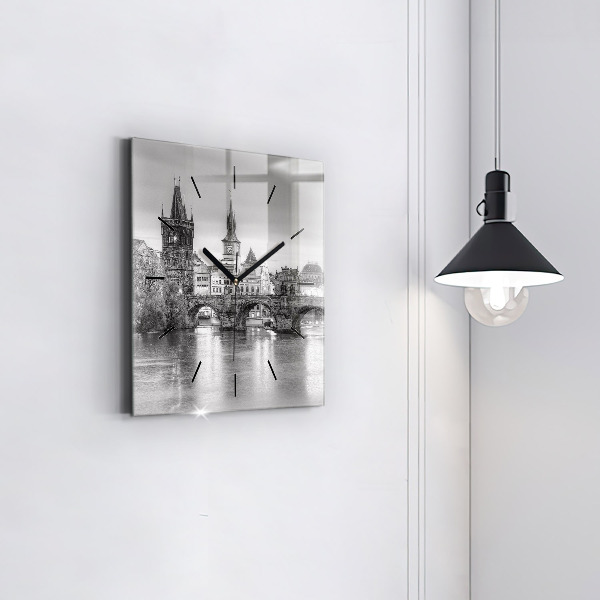 Szögletes fali üvegóra Károly híd Prágában