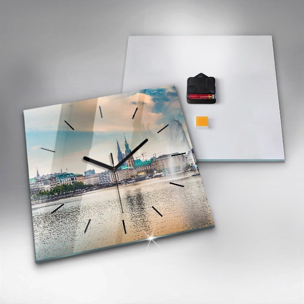 Szögletes fali üvegóra Binnenalster Hamburgban