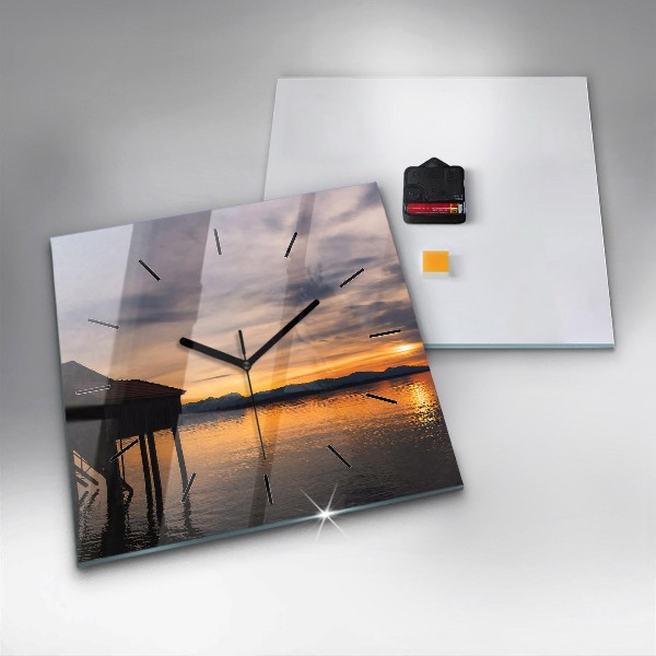 Szögletes fali üvegóra Naplemente a tó felett