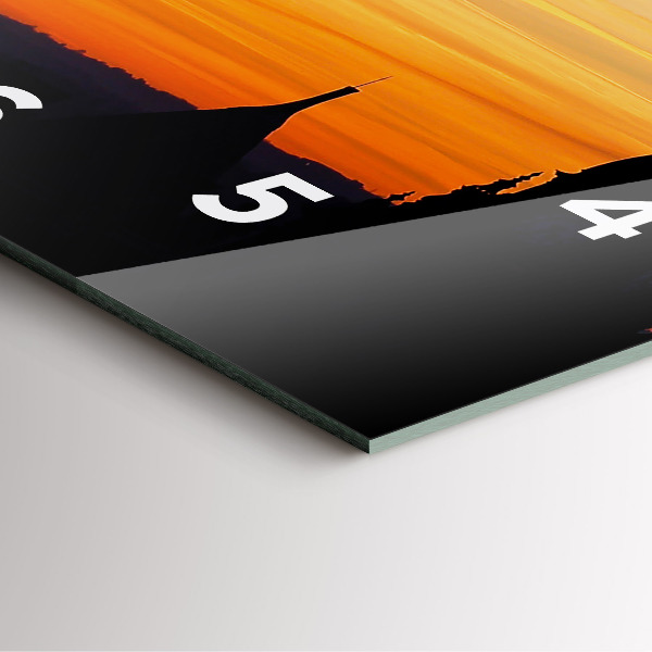 Szögletes fali üvegóra Épület és naplemente