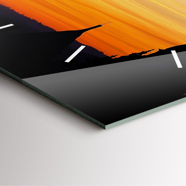 Szögletes fali üvegóra Épület és naplemente