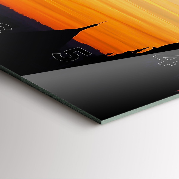 Szögletes fali üvegóra Épület és naplemente