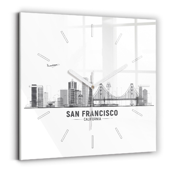 Szögletes fali üvegóra San Francisco Skyline