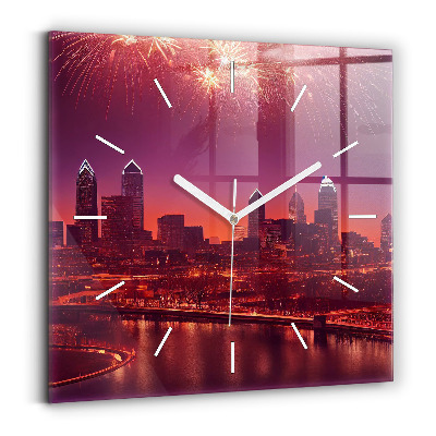 Szögletes fali üvegóra Philadelphia City éjjel