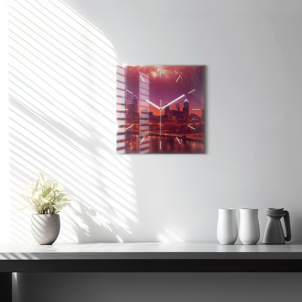 Szögletes fali üvegóra Philadelphia City éjjel