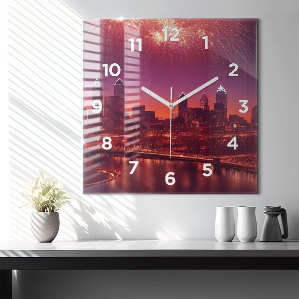 Szögletes fali üvegóra Philadelphia City éjjel
