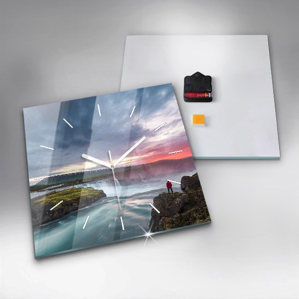 Szögletes fali üvegóra Táj vízeséssel