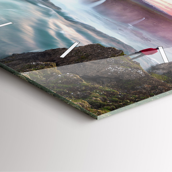 Szögletes fali üvegóra Táj vízeséssel