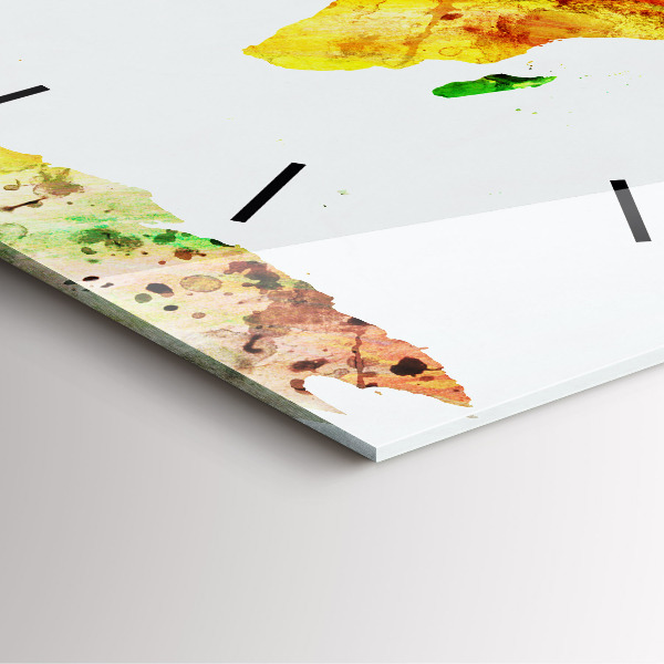 Szögletes fali üvegóra Akvarell világtérkép