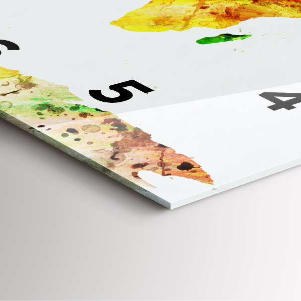 Szögletes fali üvegóra Akvarell világtérkép