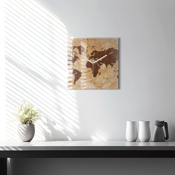 Szögletes fali üvegóra Vintage világtérkép