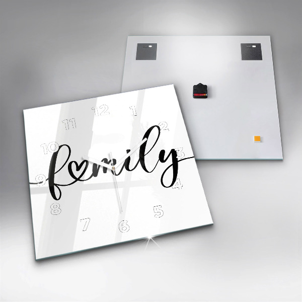 Szögletes fali üvegóra Családi felirat és szív