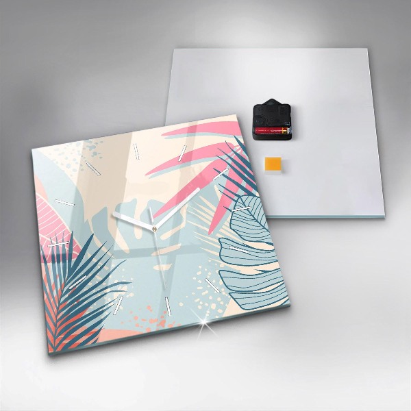 Szögletes fali üvegóra Pasztell levelek – trópusok