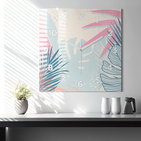 Szögletes fali üvegóra Pasztell levelek – trópusok