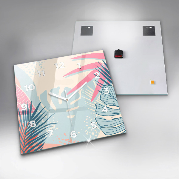 Szögletes fali üvegóra Pasztell levelek – trópusok