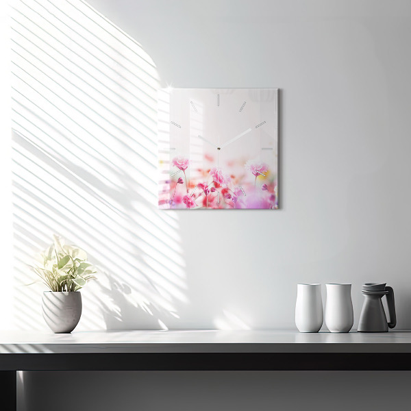 Szögletes fali üvegóra Virágok a réten