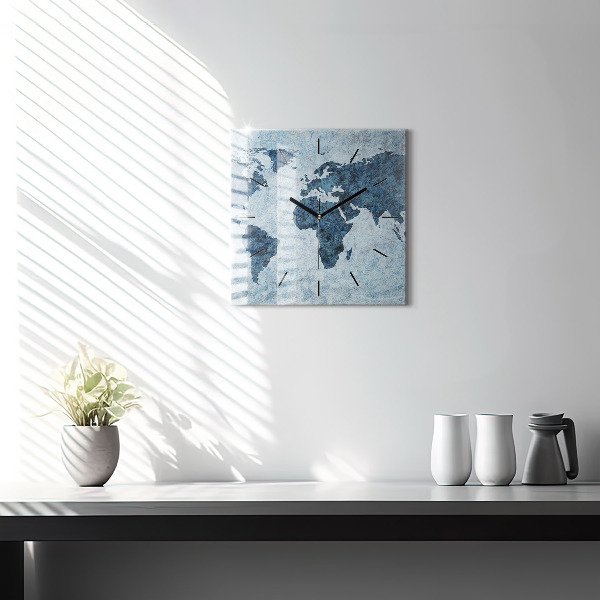 Szögletes fali üvegóra Festett világtérkép