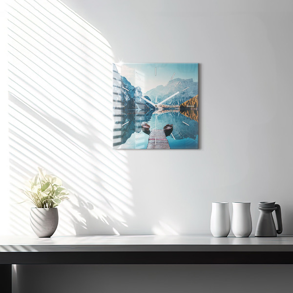 Szögletes fali üvegóra Csónakok a tavon