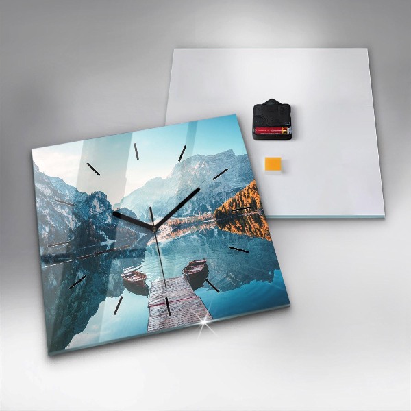 Szögletes fali üvegóra Csónakok a tavon