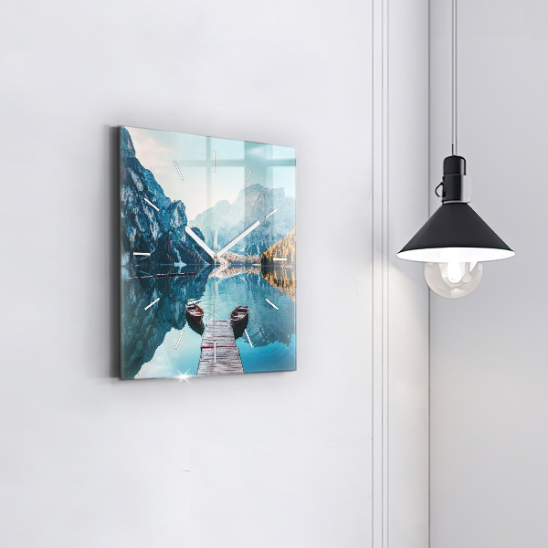 Szögletes fali üvegóra Csónakok a tavon