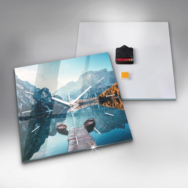 Szögletes fali üvegóra Csónakok a tavon