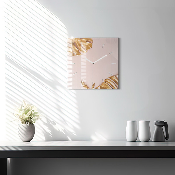 Szögletes fali üvegóra Arany trópusi levelek