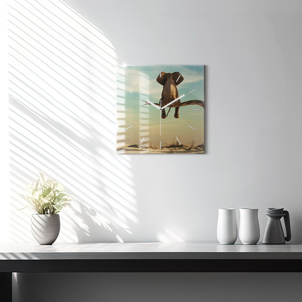 Szögletes fali üvegóra Elefánt a fán