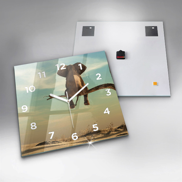 Szögletes fali üvegóra Elefánt a fán