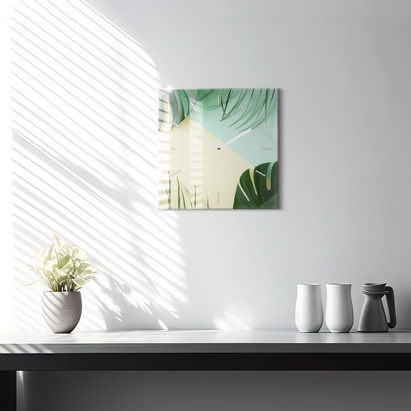 Szögletes fali üvegóra Monstera levelek