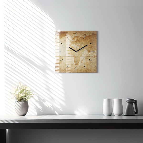 Szögletes fali üvegóra Vintage világtérkép