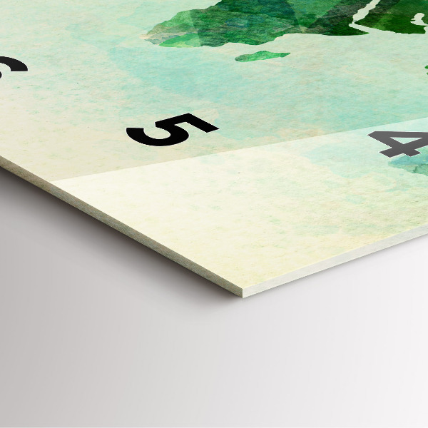 Szögletes fali üvegóra Akvarell világtérkép