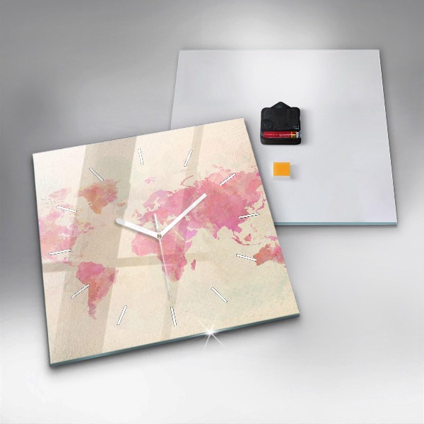 Szögletes fali üvegóra Akvarell világtérkép