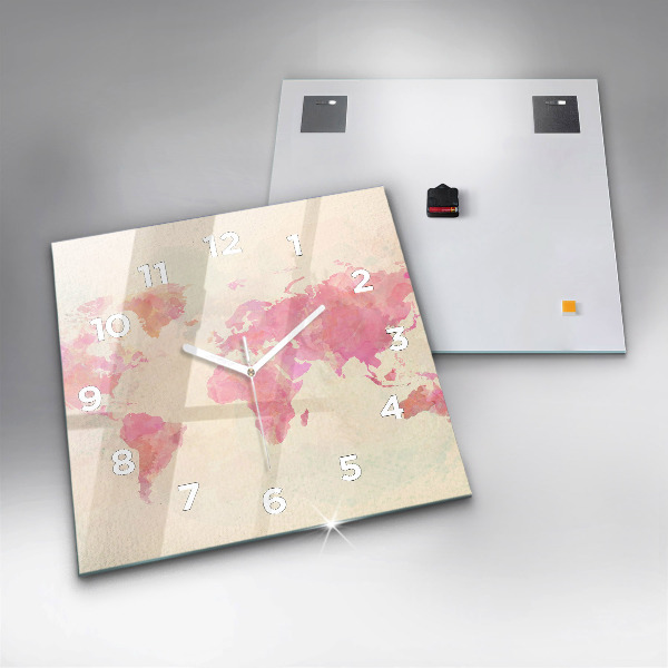 Szögletes fali üvegóra Akvarell világtérkép