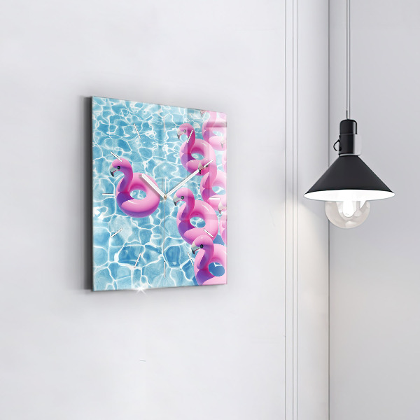 Szögletes fali üvegóra Pitypang flamingók