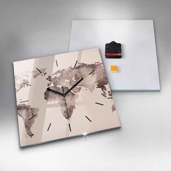 Szögletes fali üvegóra Akvarell világtérkép
