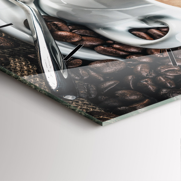 Szögletes fali üvegóra Csésze és kávébab