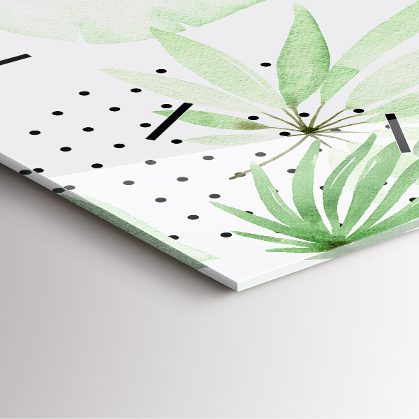 Szögletes fali üvegóra Zöld levelek